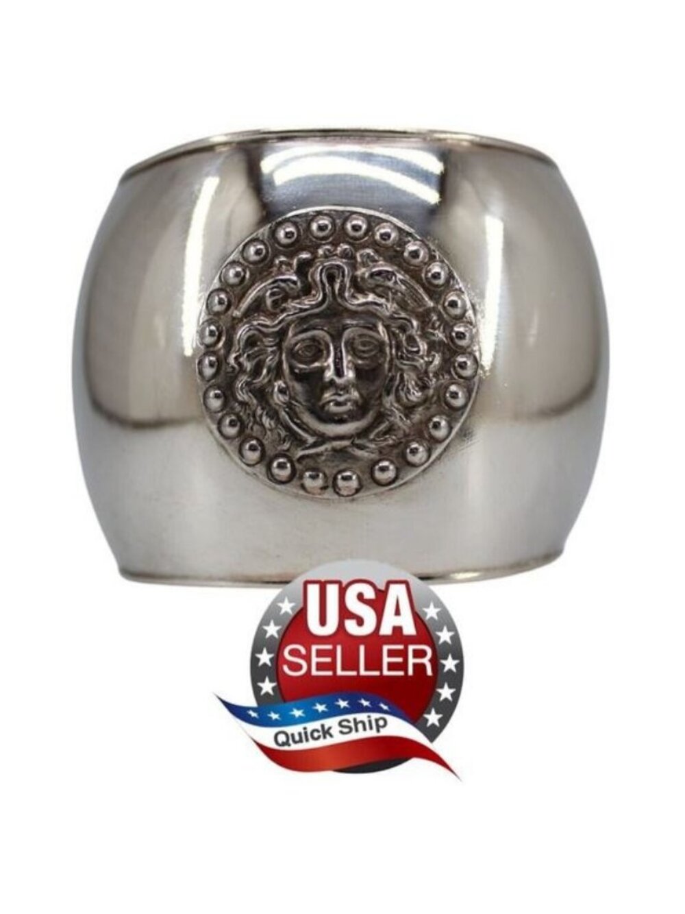 1.7 Oz. Silver Medusa Head 2" Wide Cuff Bracelet • Round Raised Face • Snakes